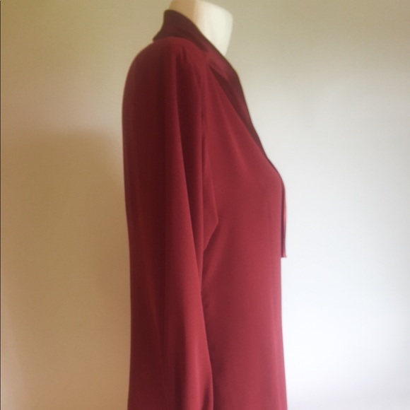 Burgundy long sleeve classic silk bow blouse size M - Picture 6 of 11